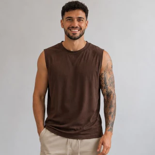 Regata Masculina Algodão Premium Gola Larga Academia Treino Casual Confortável