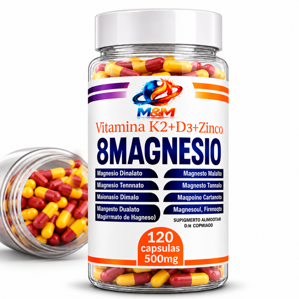 8 Magnésios + Vitamina K2 D3 Zinco 500mg 120 Cápsulas | Magnésio Dimalato, Treonato, Citrato lirius