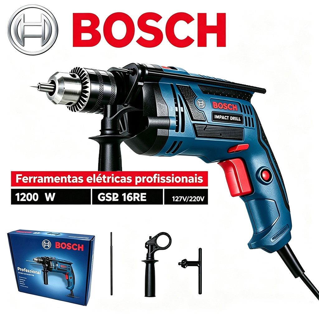 Parafusadeira furadeira elétrica 1200W furadeira de impacto martelete rompedor bosch 220V Original Alto torque