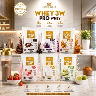 Whey Protein 3W 900 gr Nutra Gold Original iso concentrada hidro doce leite leitinho açaí chocolate