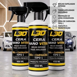 Kit 3 Ceras Automotiva Líquida L3D Brilho Espelhado Facil Aplicação + Proteção UV