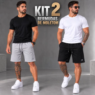 Kit 2 Bermuda Moletom Masculina M ao G4 Short Masculino Leve Moletinho Plus Size Basico