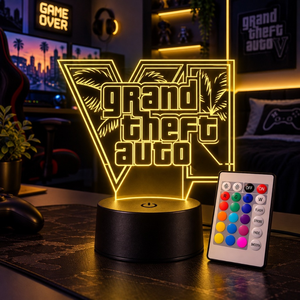 Luminária Decorativa GTA VI Gamer 3D RGB com Controle Remoto e Touch — imagem 2