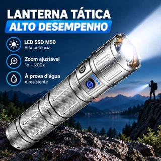 Lanterna Tática LED Recarregável Zoom 200x Powerbank 9000mAh À Prova D'Água Liga de Alumínio Tripé Camping Emergência
