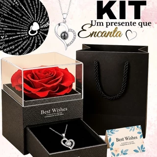 CAIXA DE PRESENTE ROSA ETERNA COLAR FEMININO DE PROJEÇÃO CAIXA PORTA JOIAS PRESENTE NAMORADOS LUXUOSA ELEGANTE