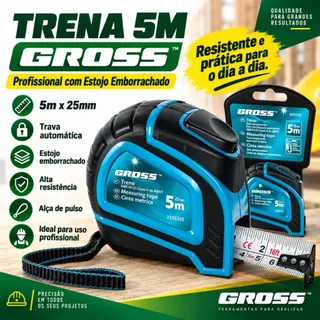 Trena Profissional Gross 5m x 25mm Emborrachada com Trava Automática