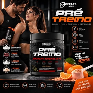 Pré Treino 300g Sabor Tangerina | GL Suplemento Alimentar em Pó | Beta-Alanina Cafeína Taurina L-Arginina