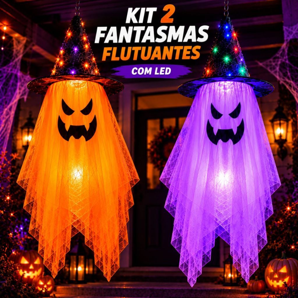 Fantasma Halloween com LED Suspenso Pendente Enfeite Decoração Festa Dia das Bruxas Terror Brilha No Escuro
