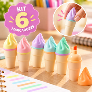 Kit 6 Canetas Mini Marca Texto Fofo Marcador Colorido Formato Picolé ...