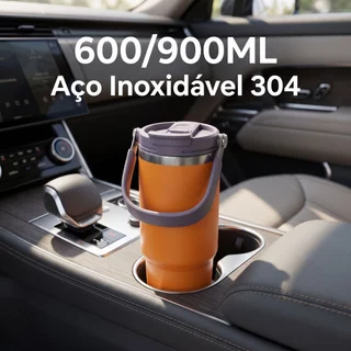 Garrafa Térmica Inox 600/900ML Portátil para Viagem e Academia,canudo reutilizável,Mantém quente e frio