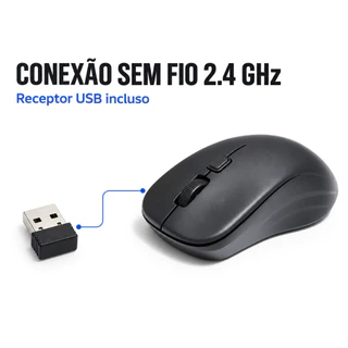 Mouse sem fio Profissional Original 5+ Wireless de Alta Frequencia com 2.4 Ghz - Office Pro Preto