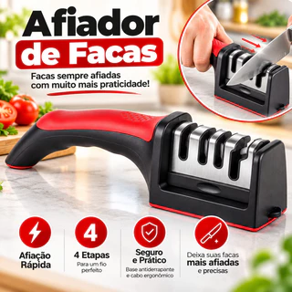 Afiador de Facas em Aço Inox Amolador Manual para Cozinha Uso Doméstico Rápido e Prático
