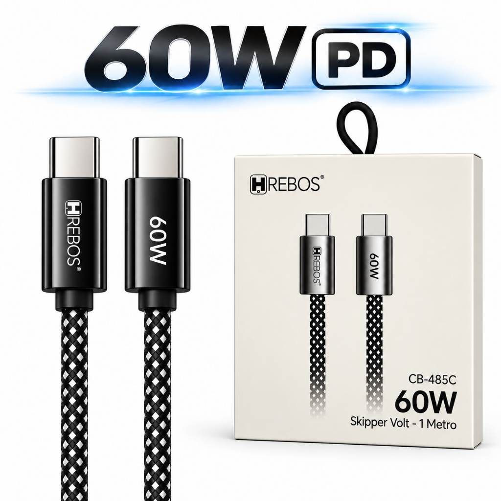 Cabo Tipo C x USB-C Turbo 60W 1 Metro Celular Notebook Carregador e Transferência de Dados