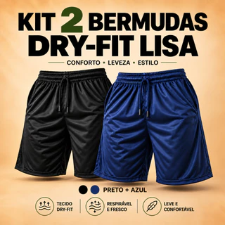 Kit 2 Shorts Bermuda Lisa Dry Fit Esportiva Treino Academia Piscina Fitness Com Bolso