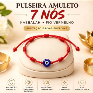 Pulseira Kabbalah Vermelha 7 sete Nós Proteção Sorte Ajustável / Unissex /Amuleto COM OLHO GREGO