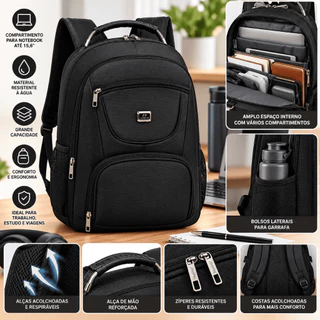 Mochila Masculina Feminina Grande Escolar Trabalho Faculdade USB Reforçada Resistente a Água