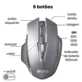 Mouse Sem Fio Wireless Recarregável Gamer Ergonômico 2.4g