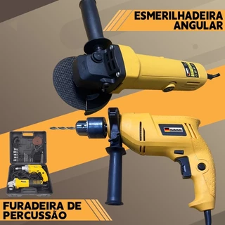 110V/220V Kit Furadeira de Impacto 100mm e Esmerilhadeira Angular e caixa plástica Com Acessórios gratuitos promocional