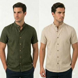 Kit 2 Camisas social Linho Masculina, Gola Padre Manga Curta, Elegância e conforto,!envio rápido! qualidade Premium