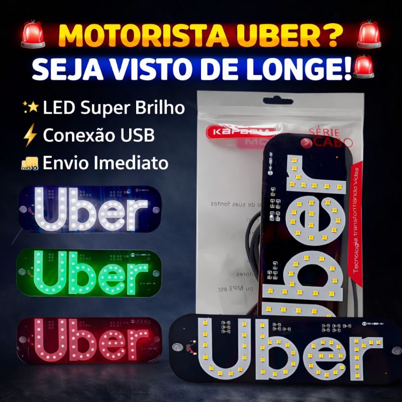Placa LED Uber Para Carro USB Alta Visibilidade Motorista App Luminoso ...