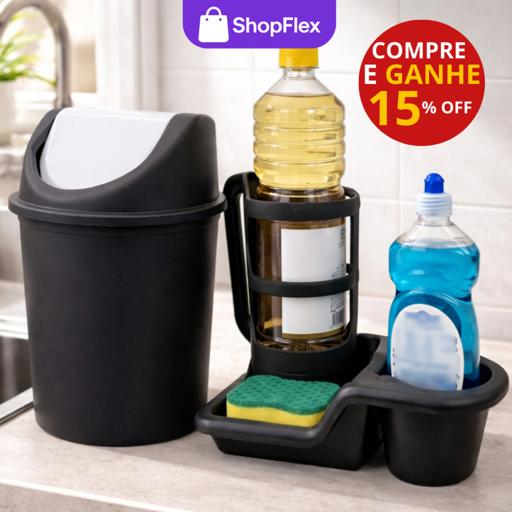 Kit Pia para Cozinha Multiuso Moderno 3 Peças Lixeira 3,6L - Porta Óleo ...