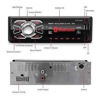 Rádio MP3 Automotivo Bluetooth USB SD FM Player Universal Compatível Todos Veículos