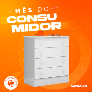 Cômoda 4 Gavetas Doce Sonho Puxadores de Estrela em MDP Qmovi em Oferta na Shopee