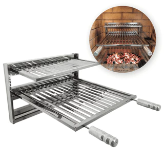 Kit Suporte Flutuante Inox Fixo Para Churrasqueira 3 Níveis Com Grelha Parrilla Uruguaia Gourmet