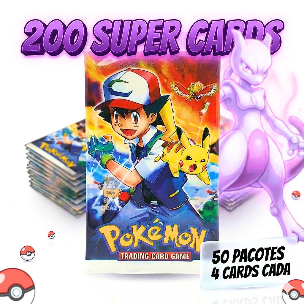 50 Pacotinhos PokeBall RARO | São 200 CARDS | Versão 2025 | Shopee