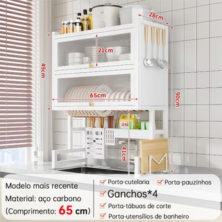 3 camadas/2 camadas Escorredor De Louça 65/85/105cm Cozinha Suspensa Pia Rack Organizador Estante poeira porta armário — foto 7 — Achou Levou Brasil