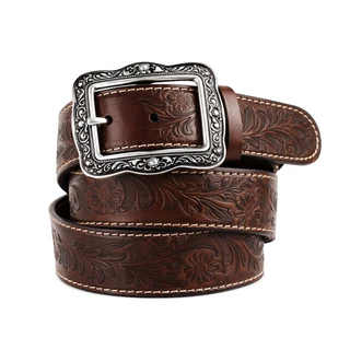 Cinto Feminino Em Couro Legítimo Entalhado Boho Chic Com Costura Reforçada E Botão De Pressão