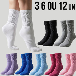 Kit 3 6 ou 12 Pares de Meias Feminina Aeróbica Fitness para Academia em Algodão Macias - !