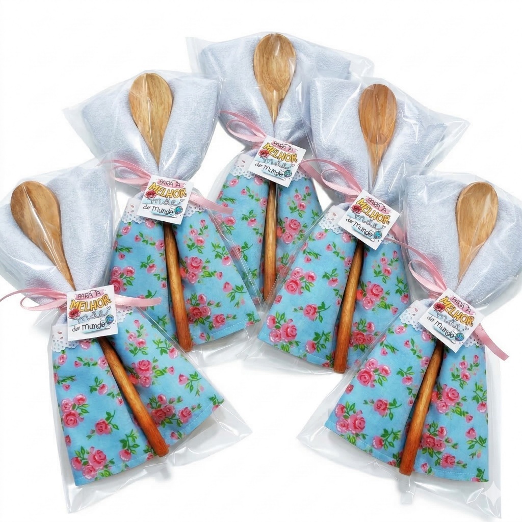 Kit Lembrancinha Dia Das Mães Pano de Prato e Colher de Madeira -Embalada Pronta Para Presentear em Oferta na Shopee