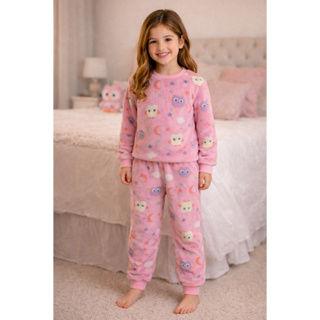 CONJUNTO \PIJAMA FLEECE ESTAMPA CORUJINHA INFANTIL MENINA em Oferta na Shopee