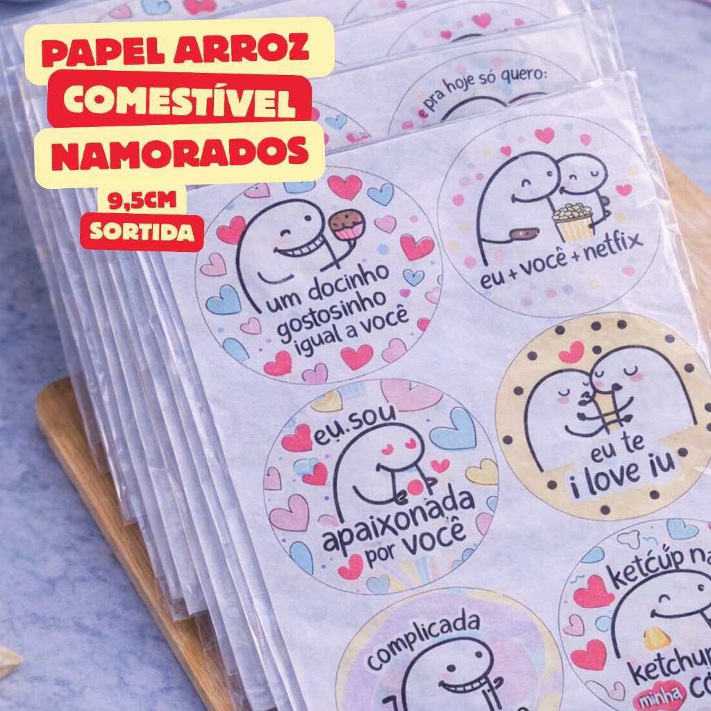 12 papel de arroz 9,5cm flork sortido namorados bento cake b