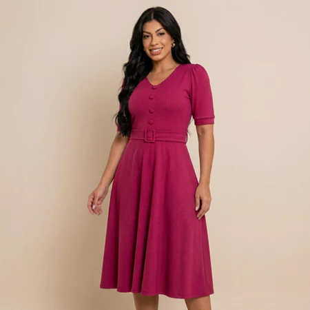 Vestido Mídi Godê Feminino Moda Evengélica