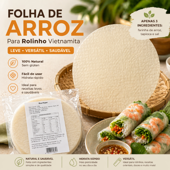 Folha de Arroz (rice paper) 340g Yumart - 30 folhas - Rolinh