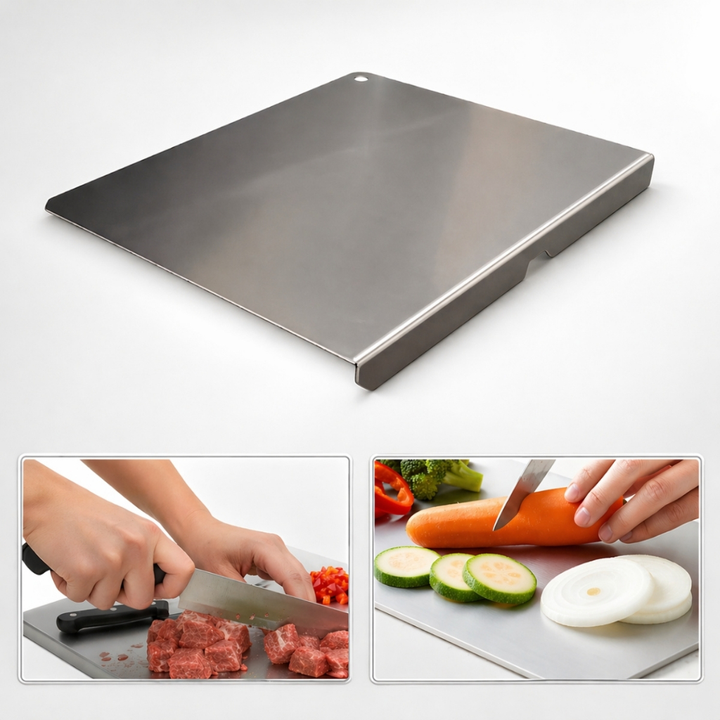 Tábua Inox 304 58x38 com Dobra para Bancada Profissional Corte Carne Churrasco Cozinha Gourmet