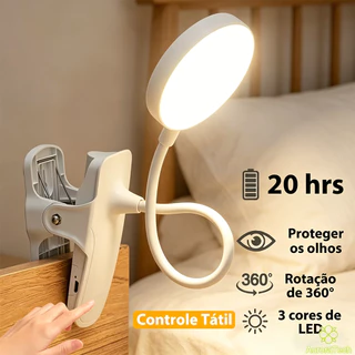 Luminária Recarregável Sem Fio Braço Flexível Toque LED Portátil Para Cama E Escritório