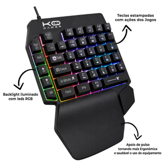 Teclado Uma Mão Led RGB para PC Computador USB MBTech