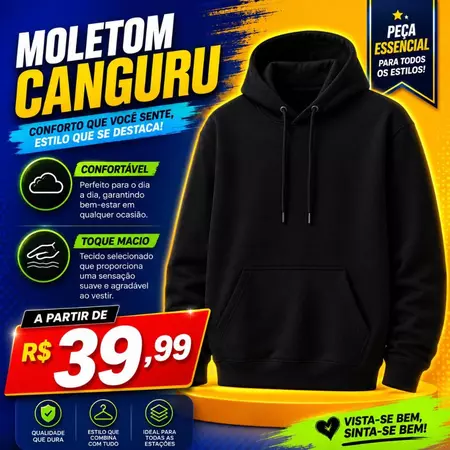 Moletom Feminino Preto Blusa de Frio com Touca Canguru