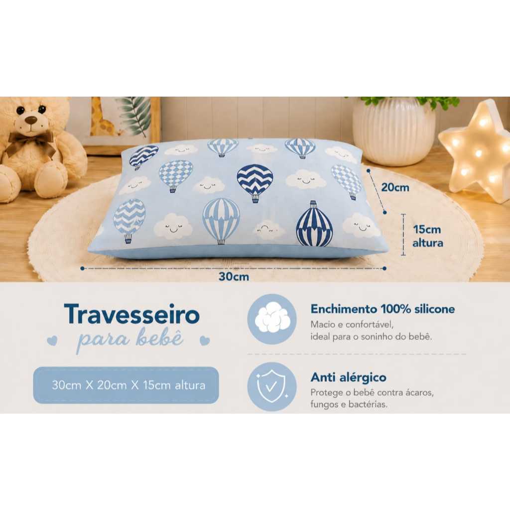 TRAVESSEIRO PEQUENO PARA APOIO PESCOÇO VIAGEM BEBE INFANTIL 30CM X 20CM