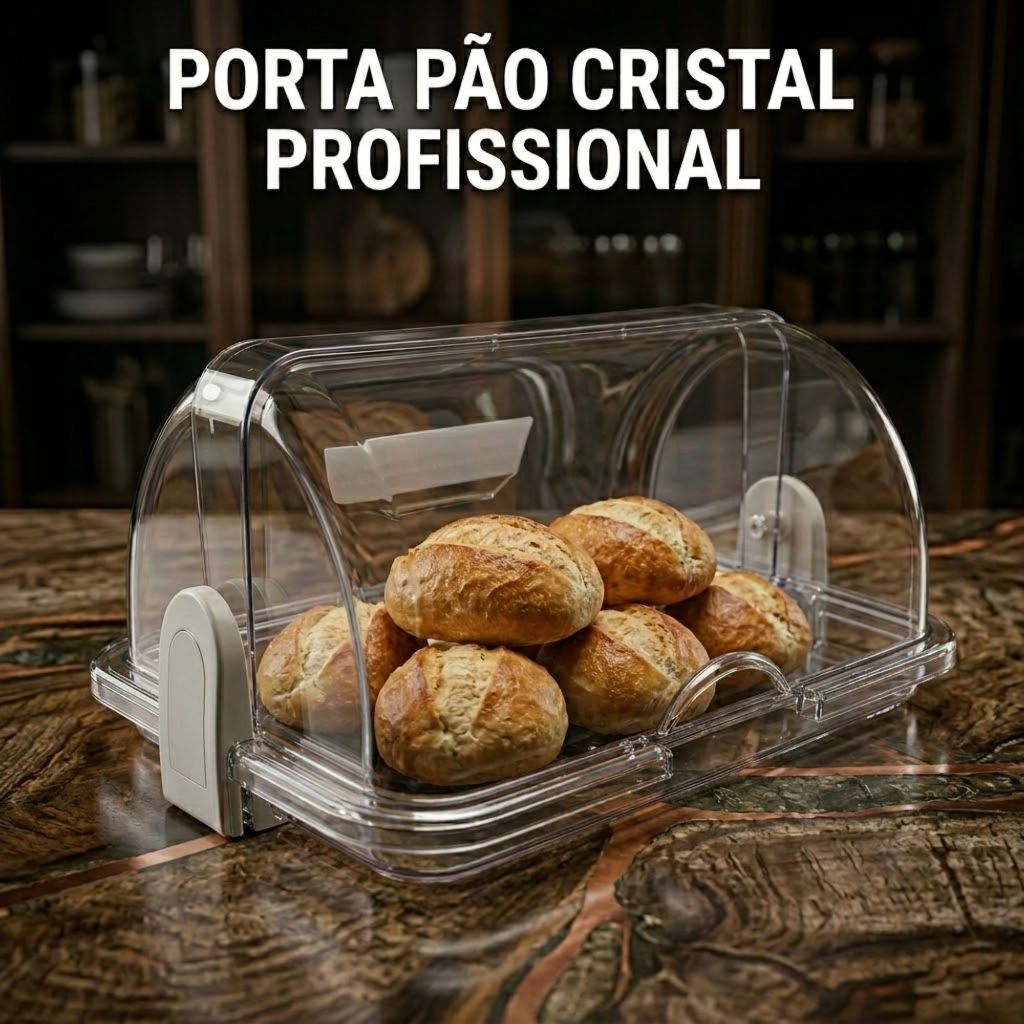 Porta Pão Cristal Armazenador Com Tampa Articulável Profissi
