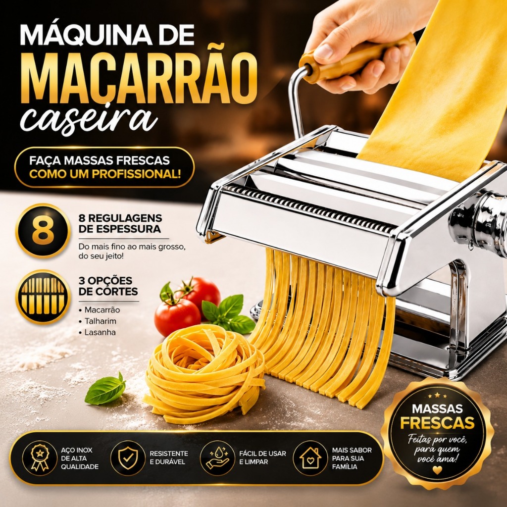 Máquina De Macarrão Inox Cilindro Caseira Manual Massa Paste