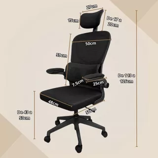 Cadeira de escritório ergonômica giratória apoio lombar cabeça braços rebatíveis tela mesh rodinhas