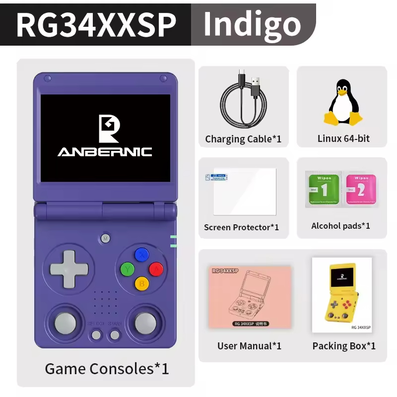 ANBERNIC RG34XXSP Flip Console de Jogos Portátil Tela IPS 3.4