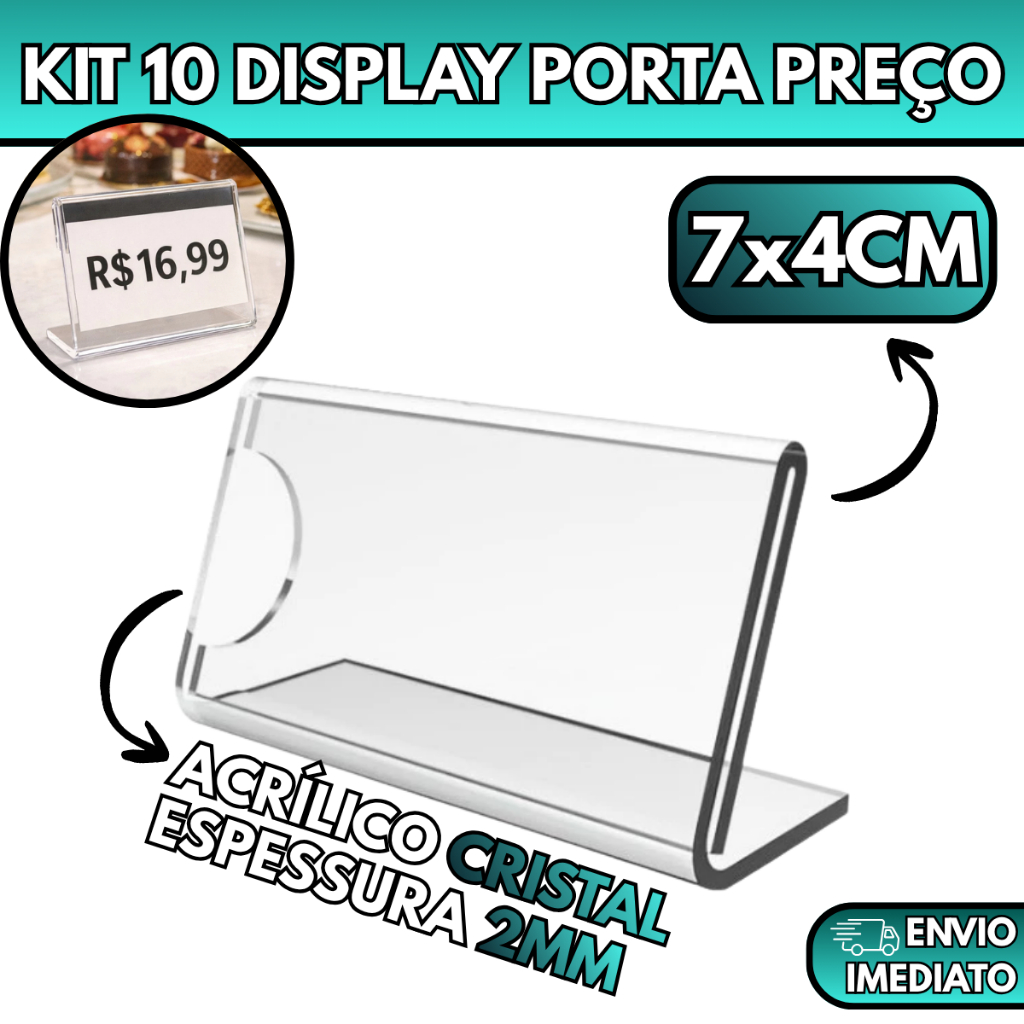 Kit 10 Display Acrílico Porta Preço 7x4cm Etiqueta Expositor