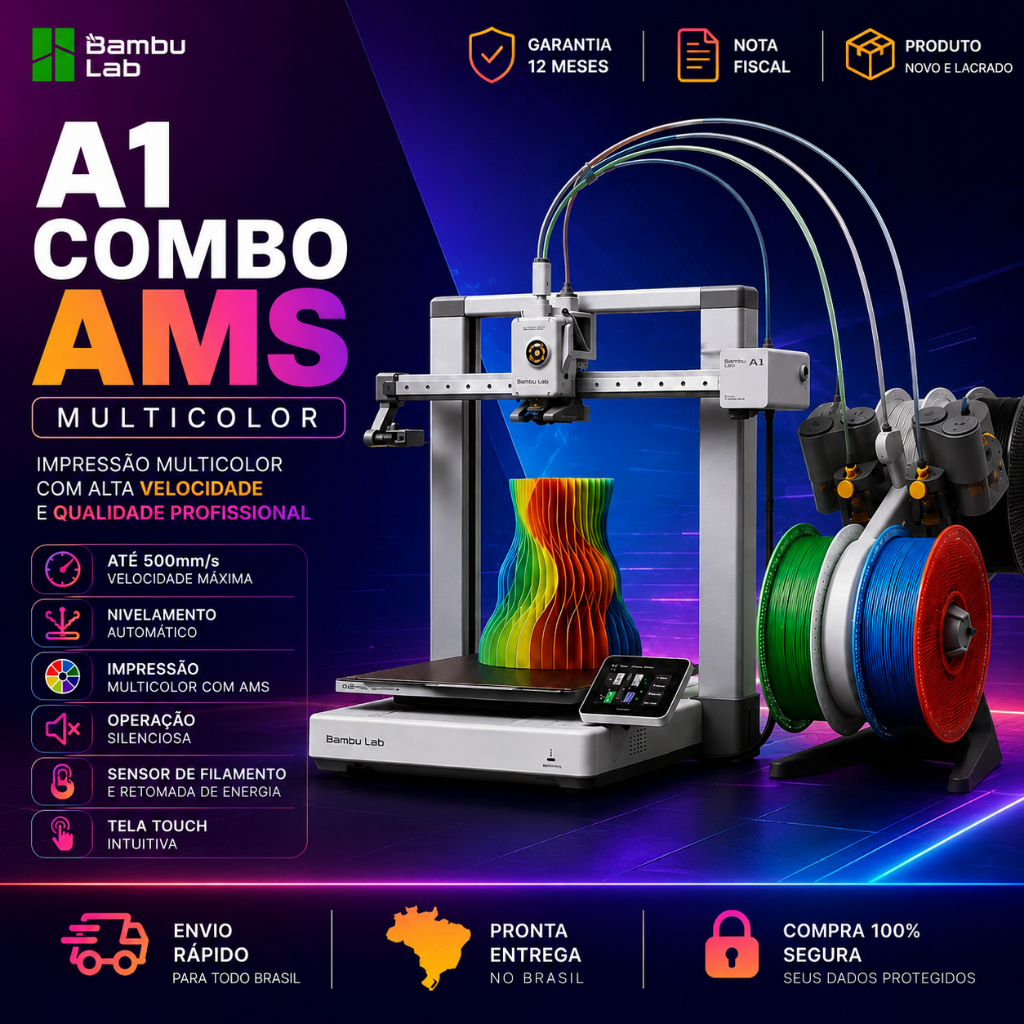 Impressora 3D Bambu Lab A1 Combo AMS Multicor + NF Garantia