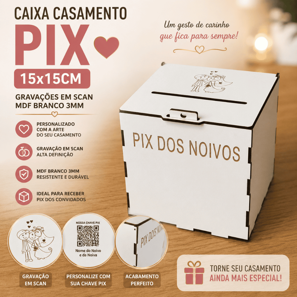 Caixa Qr Code Pix Decorativa Casamento + Cofre P/ Dinheiro