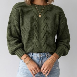 Blusa de frio feminina estilo blogueira com trança tendência 2025 blusa tricot manga bufante — foto 4 — Achou Levou Brasil
